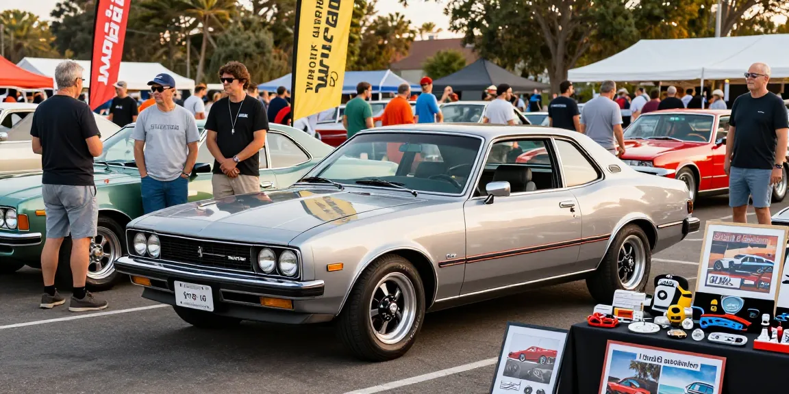 A group of enthusiasts admiring a vintage 1988 Holden HSV SV88 at a car show, showcasing the automotive lifestyle.
